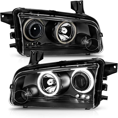 Miniatura 2 de AmeriLite Juego de faros delanteros de repuesto para Dodge Charger Dual Xtreme 2006-2010 con anillos de halo LED, color negro, lado del pasajero y