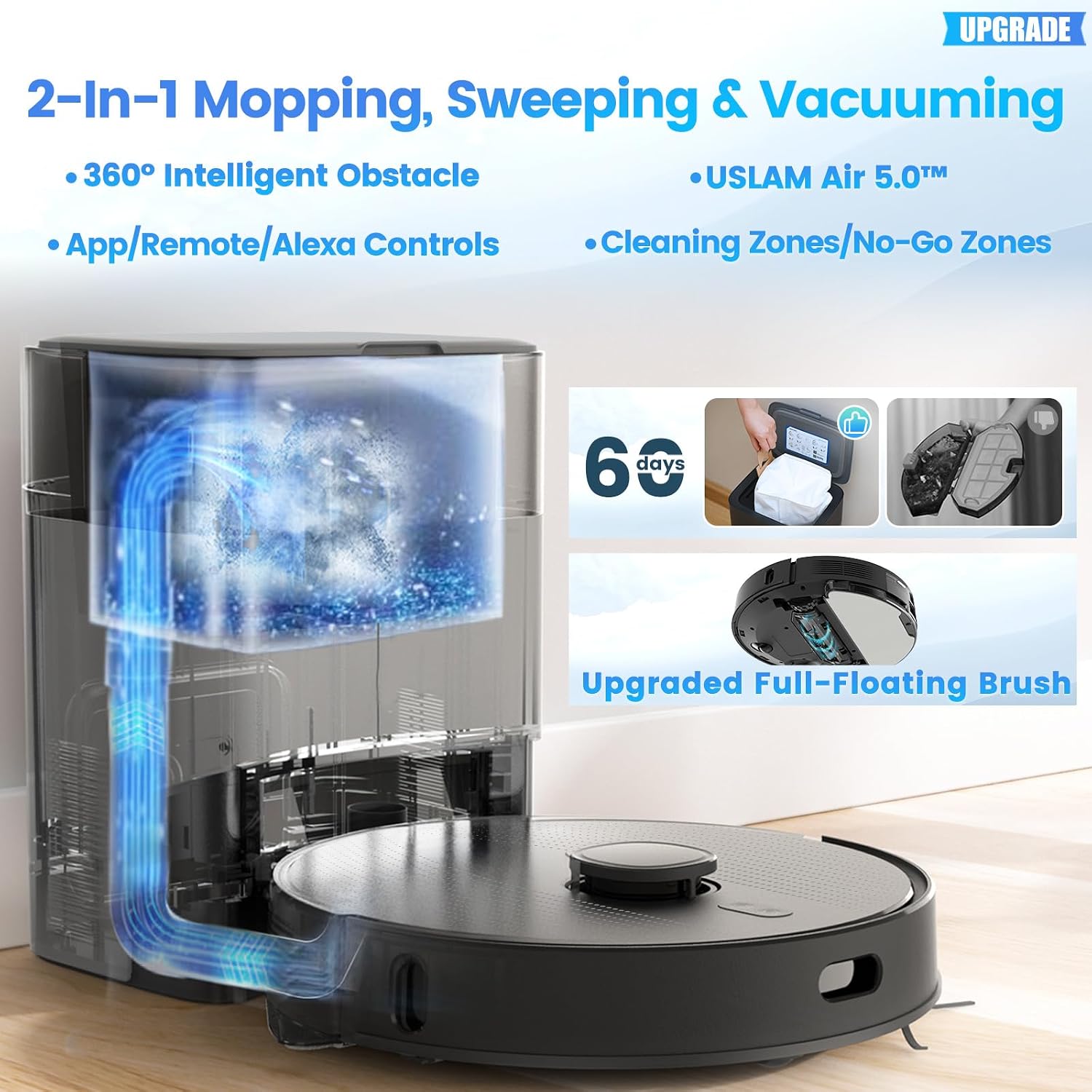FIXR Robot Vacuum Cleaner with Mop Function and Suction Station, 3.5 L Vacuum Cleaner Robot, Robot Vacuum Cleaner for Carpet and Pet Hair, App and Alexa, LiDAR Navigation, 180... - Image 2