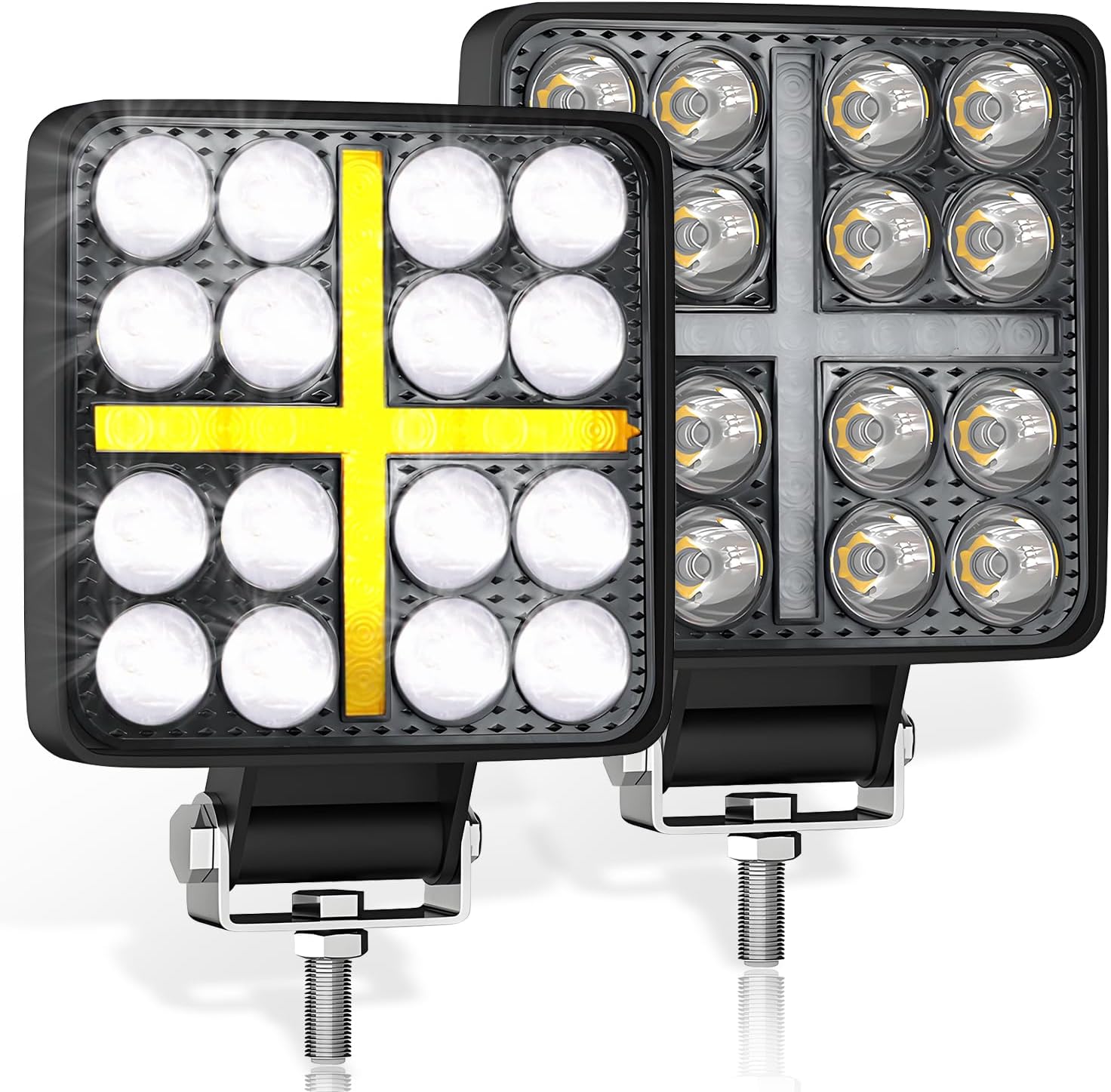 LED Light Pods, [5 Lighting Modes] Tractor Work Lights, IP67 Waterproof & Ultra-Bright Square Offroad Driving Spot Lights for Tractor Trailer Excavator Pickup Golf Cart Mower ATV UTV, 2PCS