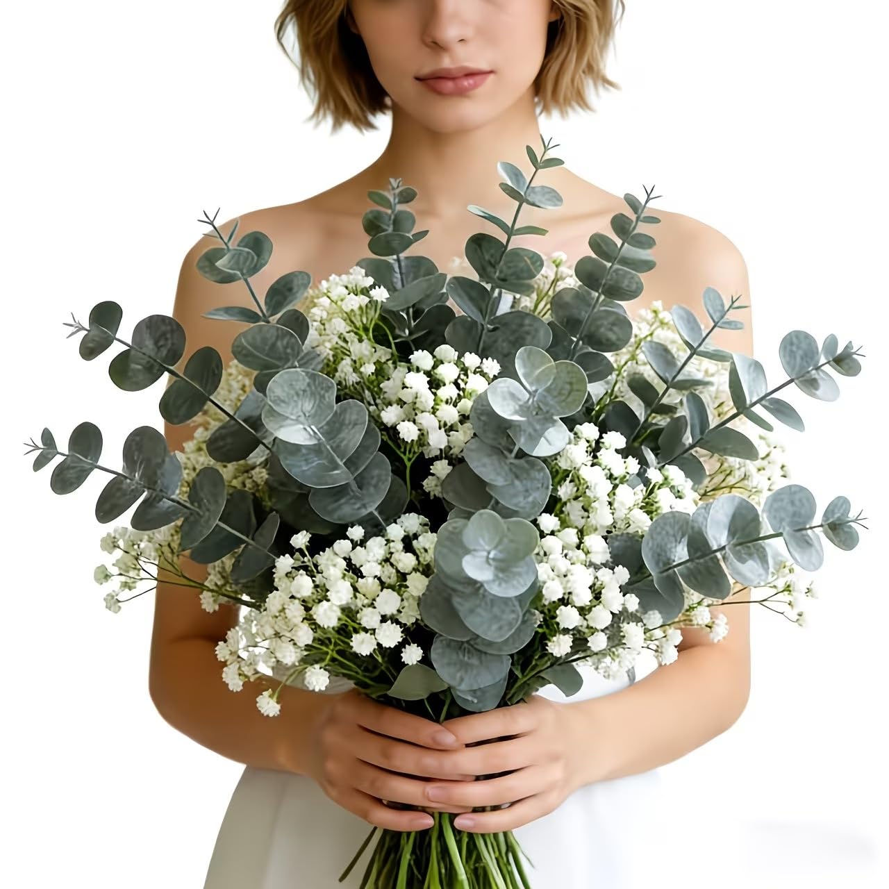 BeyondLuv Baby Breath Flowers with Eucalyptus Leaves Artificial Flowers Bunch- 4 Thick Artificial Flowers Bunch for Vase Home Decor, Silk Plastic Artificial Fake Flower Bunch Large Decorative Bunch-image-45