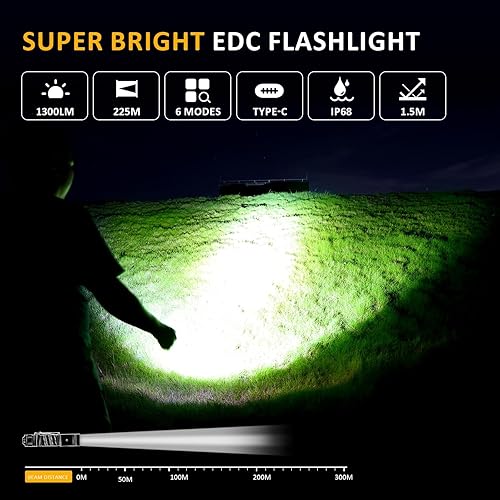Miniatura 2 de V6 - Linterna recargable de 1300 lúmenes, linternas LED compactas y potentes con carga rápida tipo C, indicador de batería inteligente, 6 modos de