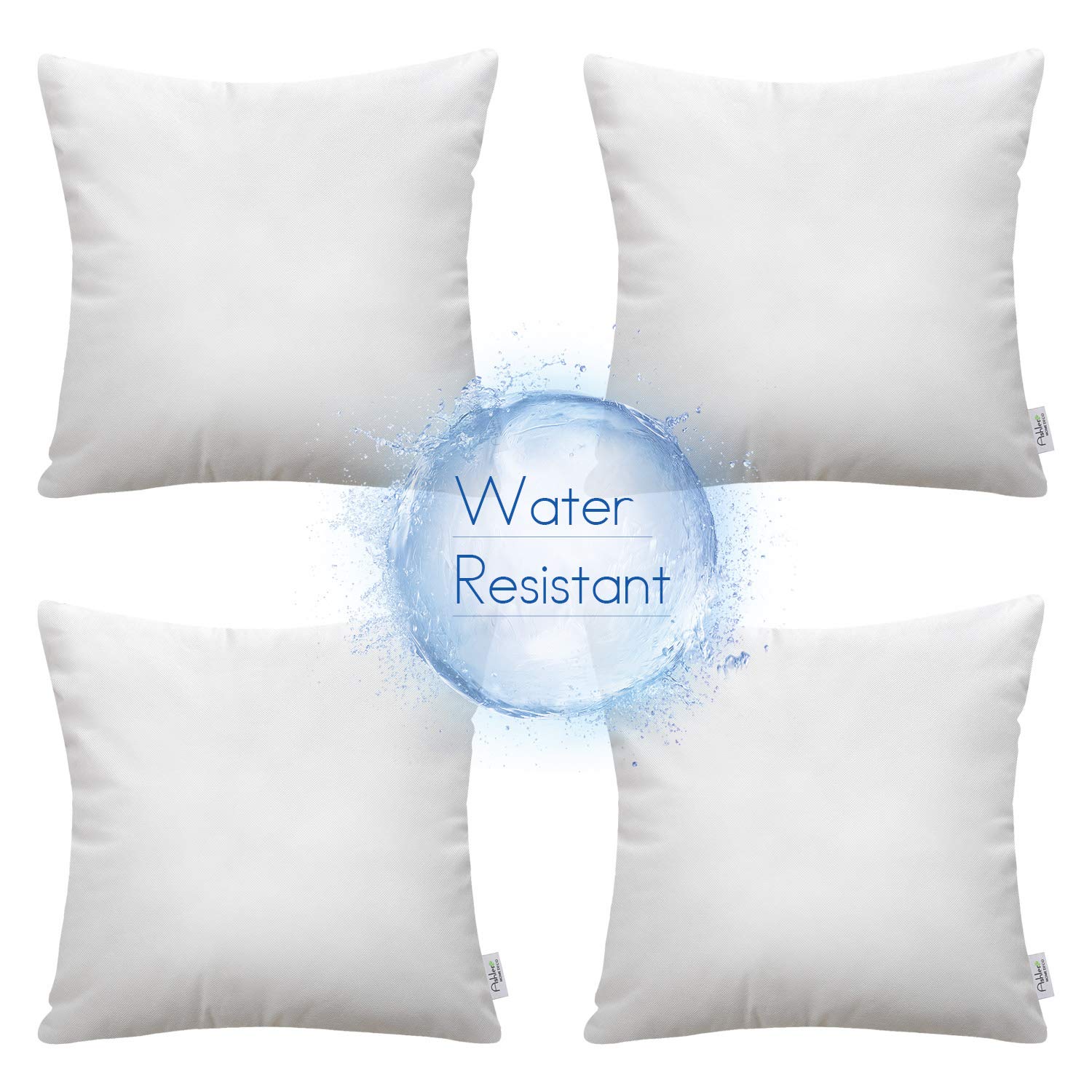 Ashler Home Deco Outdoor Water Resistant Throw Pillow Inserts Hypoallergenic Standard Square White Polyester Sham Form 18 x 18 Inches, Pack of 4