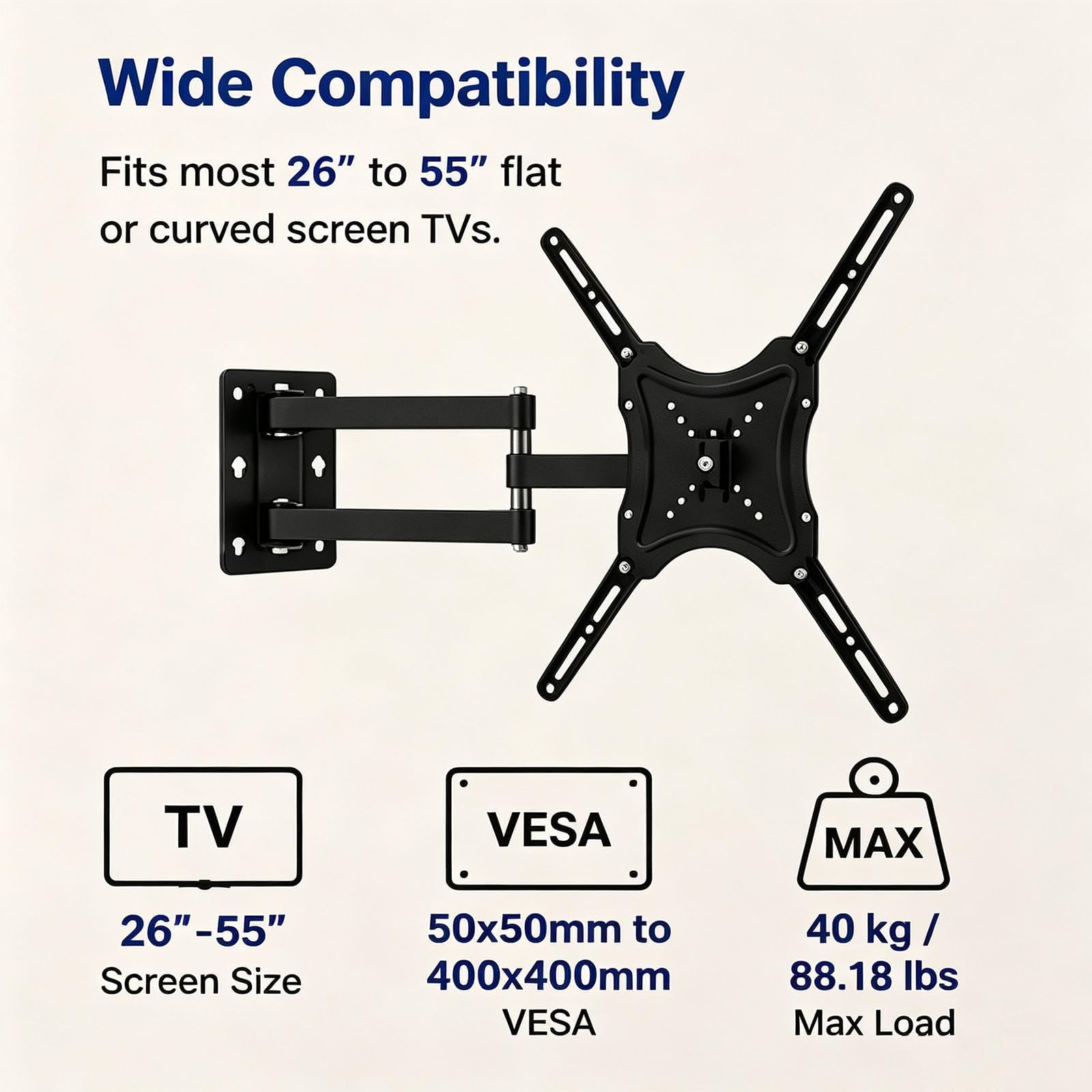 Supporto da Parete Orientabile per TV da 26 a 55 Pollici, Max 40 kg