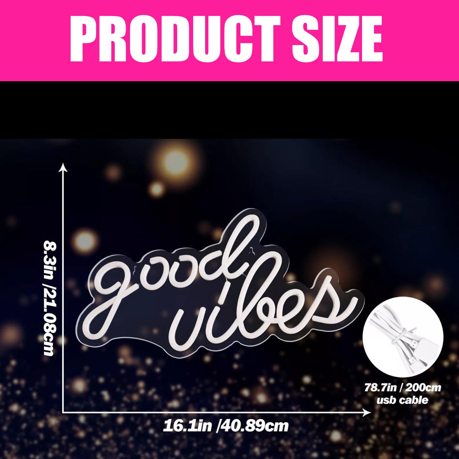 Good Vibes Neon Light Sign, insegne al Neon Good Vibes, Scritta Neon da Parete Insegne al Neon a LED, LED Night Light, Alimentata da USB Insegne Luminose per Camera da Letto Bar Club