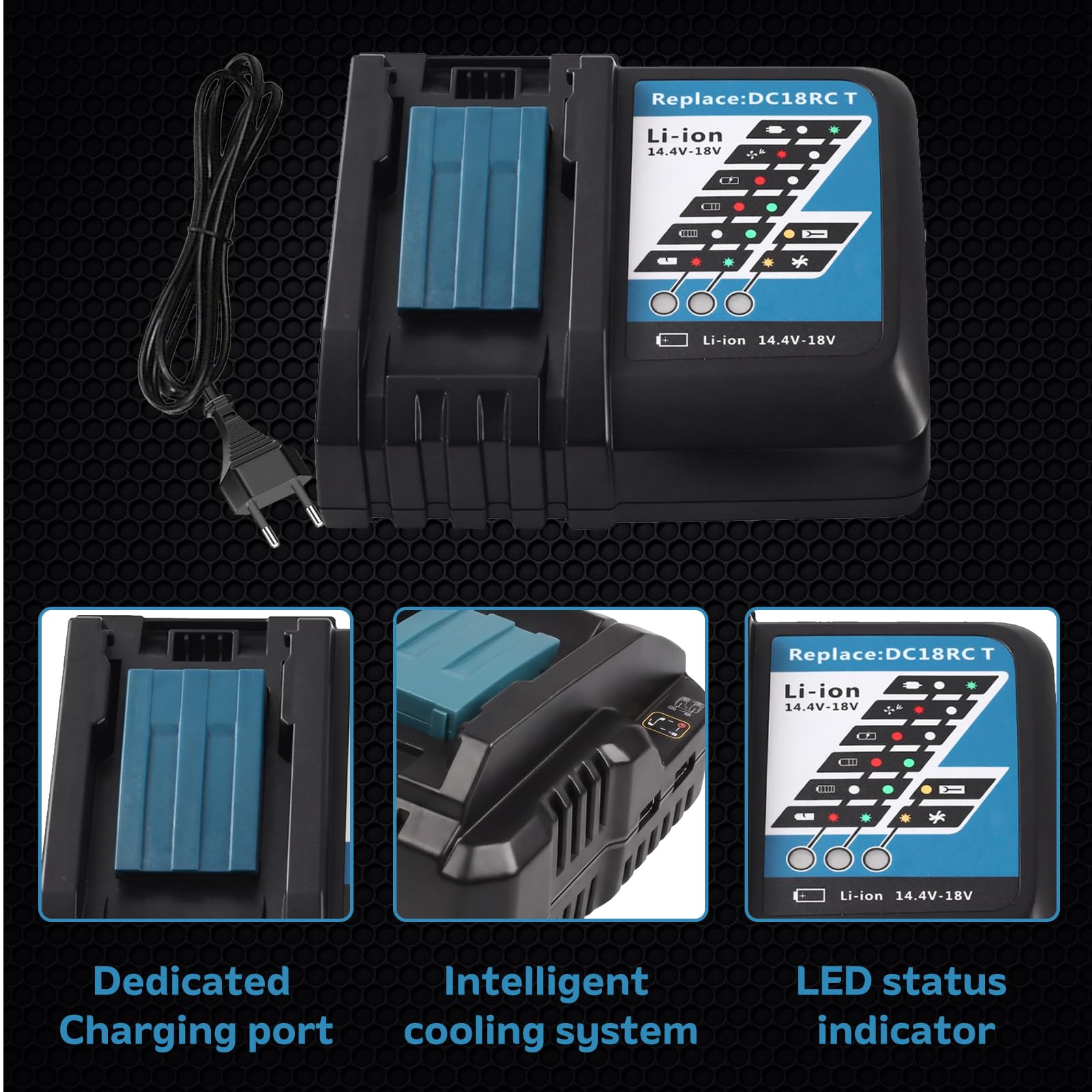 2Stück 18V 10,0Ah für Makita Akkus 18V + DC18RCT 3A Ladegerät LXT | 10.0Ah Hohe Kapazität, DC18RCT 3A Lader mit USB, Kompatibel BL1850B BL1860B BL1830B BL1840B BL1820, Für Alle LXT 18V Geräte