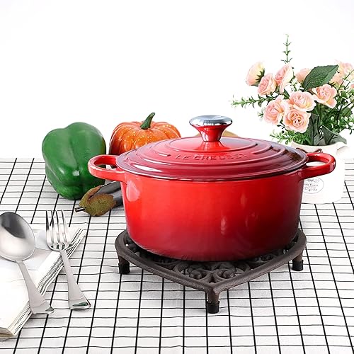 Miniatura 4 de Sumnacon 2 salvamanteles de hierro fundido de 7.7 pulgadas, almohadillas de metal rústico resistente, salvamanteles vintage para encimera de cocina,