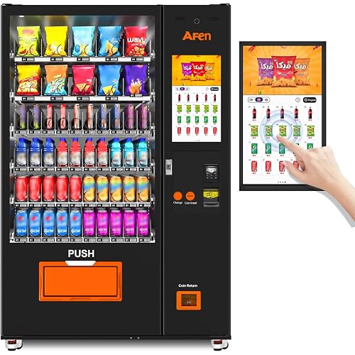 AFEN Vending Machine with 21.5 Inch Touch Screen, 60 Slots Refrigerated Snack Drink Combo Vending Machine for Business with Coin/Bill Acceptor and Card Reader, APP Remote Management