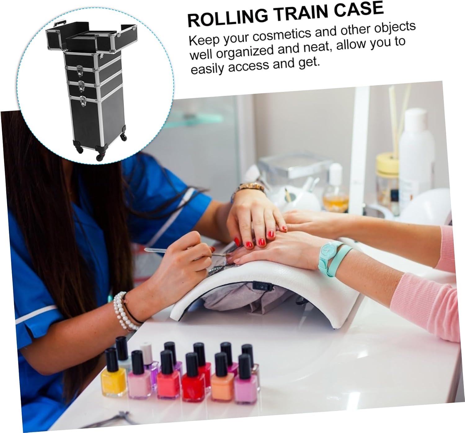 Didiseaon Large Capacity Makeup Suitcase Sections Rolling Train Case Beauty Organizer