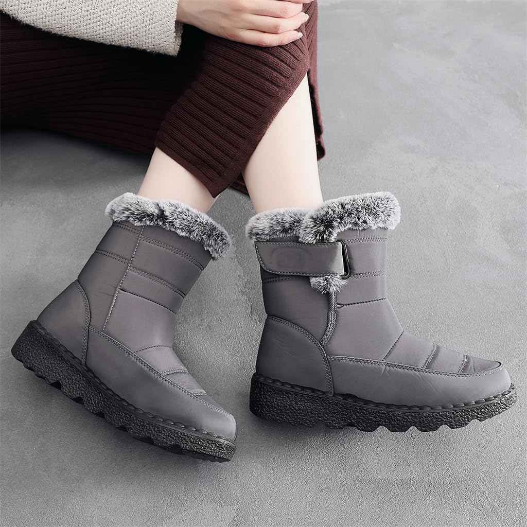 Damskie śniegowce, ciepłe buty zimowe, uniseks, z krótką cholewką, kozaki outdoorowe, na kemping, wędrówki, zimowe botki, Szary 39, 35 EU
