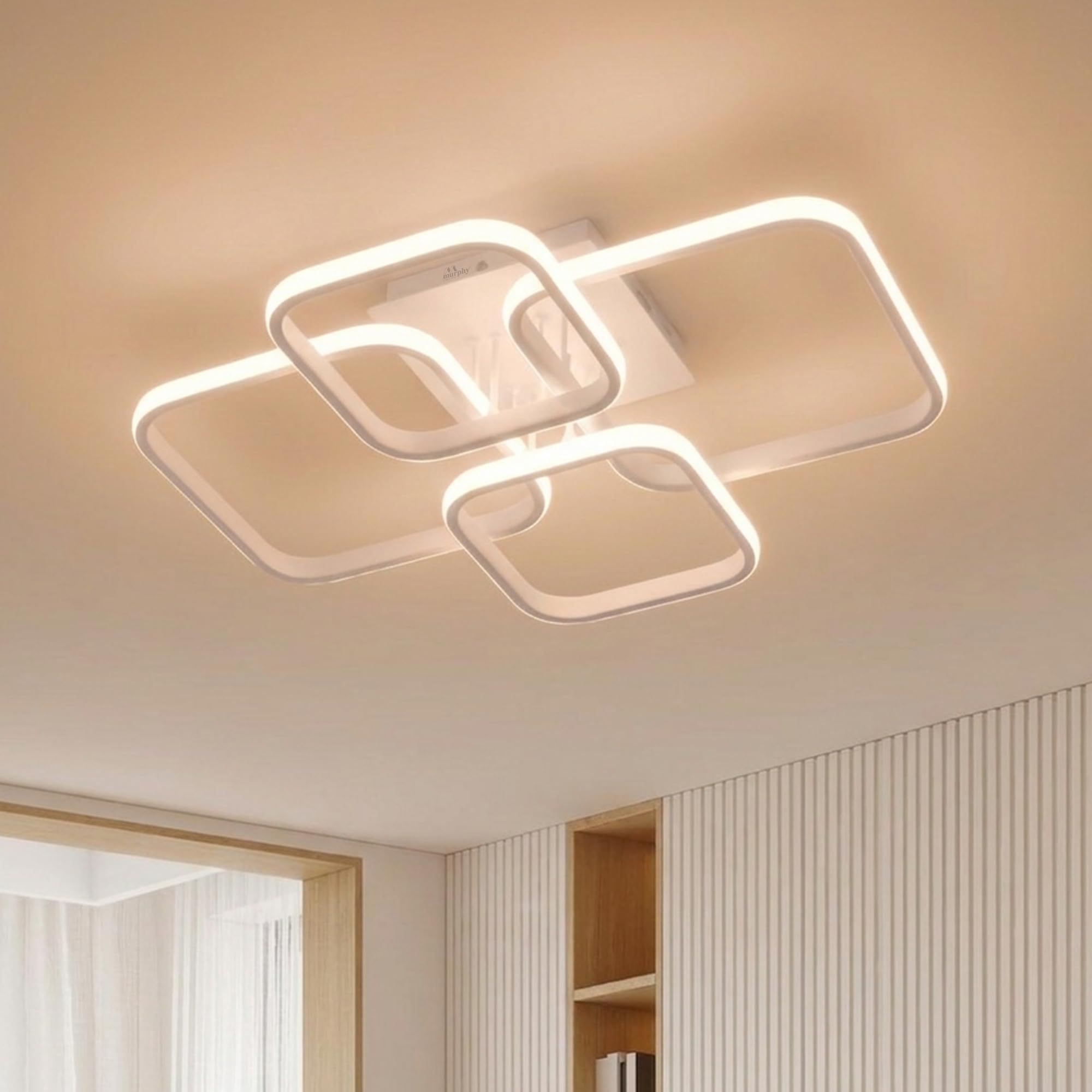 Murphy LED Ceiling Light | 40W 3 Color (Warm/Natural/Cool) | Geometric Flush Mount Acrylic Light for Living Room, Bedroom, Dining Room & Hallway | Pack of 1-image-0
