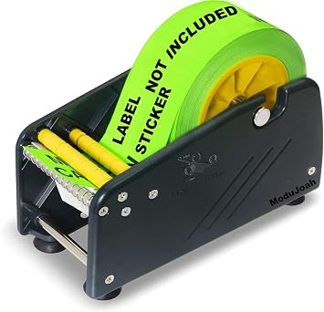 MDJ by Excell Manual Label Sticker Dispenser with 4 Suction Cups Base for Tabletop, Adjustable Holder for Multiple Rolls for Office, Home, School, Warehouse, Easy Peel Off, Fits up to 3" Wide Labels