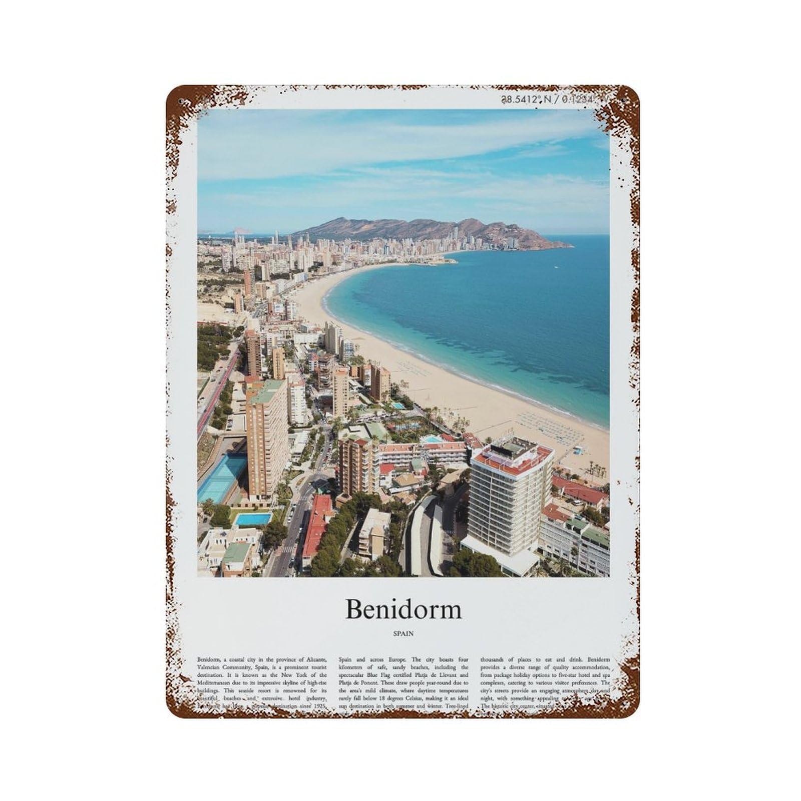 xiaoxiaoshen Benidorm Spain City Scenery Wall Decor Art Metal Tin Poster Modern Home Decor Art Home Bar Shop Decorations Vintage Sign 40x30cm