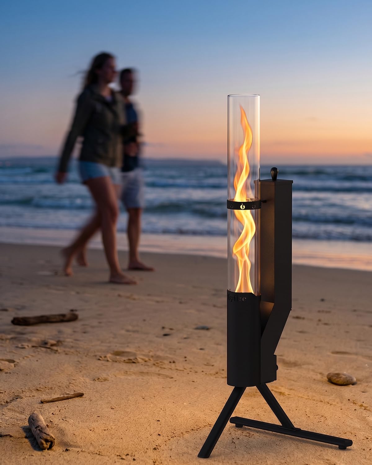 Onlyfire Estufa de Exterior de Pellets, Antorcha con Llama en Espiral de 360°, Chimenea de Jardín con Cilindro de Cristal de 65cm, Brasero de Exterior para Terraza y Camping, Altura Total 110cm