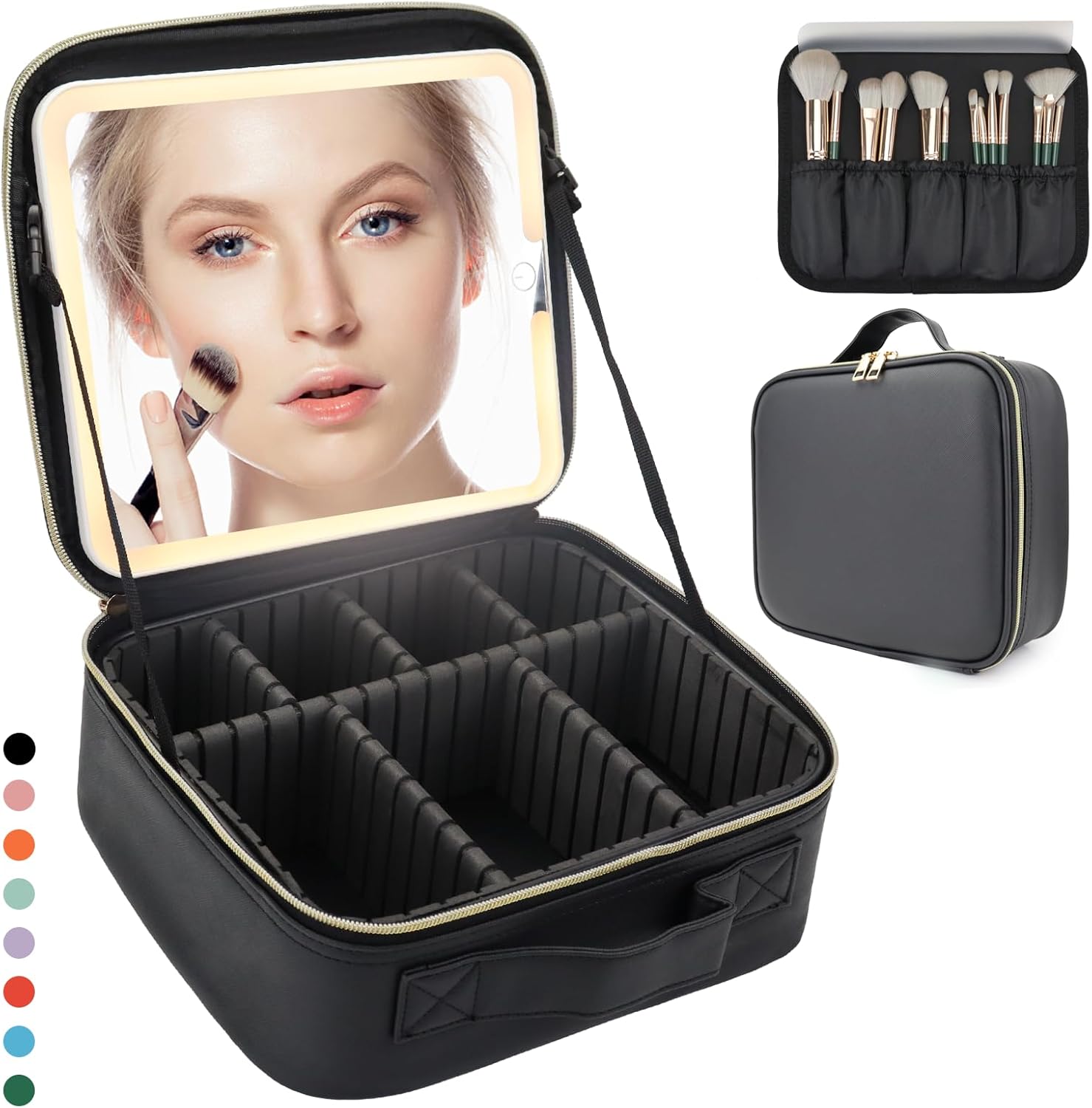 Travel Makeup Bag with LED Lighted Mirror, Travel Makeup...