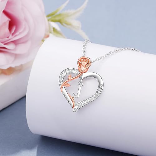 Miniatura 3 de JoycuFF Collar con dije de letra inicial de corazón de rosa, regalo de cumpleaños para novia, esposa, joyería de aniversario para mujer, regalos