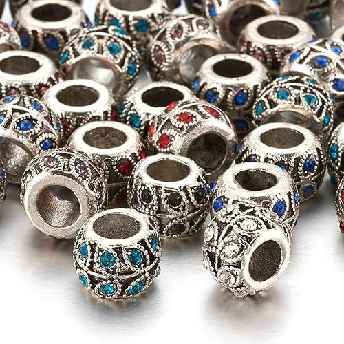 Vista 13 de Beathoven Cuentas europeas de diamantes de imitación tibetanos aptos para hacer pulseras de joyería europea, dijes, collares, dijes de colores Barrel