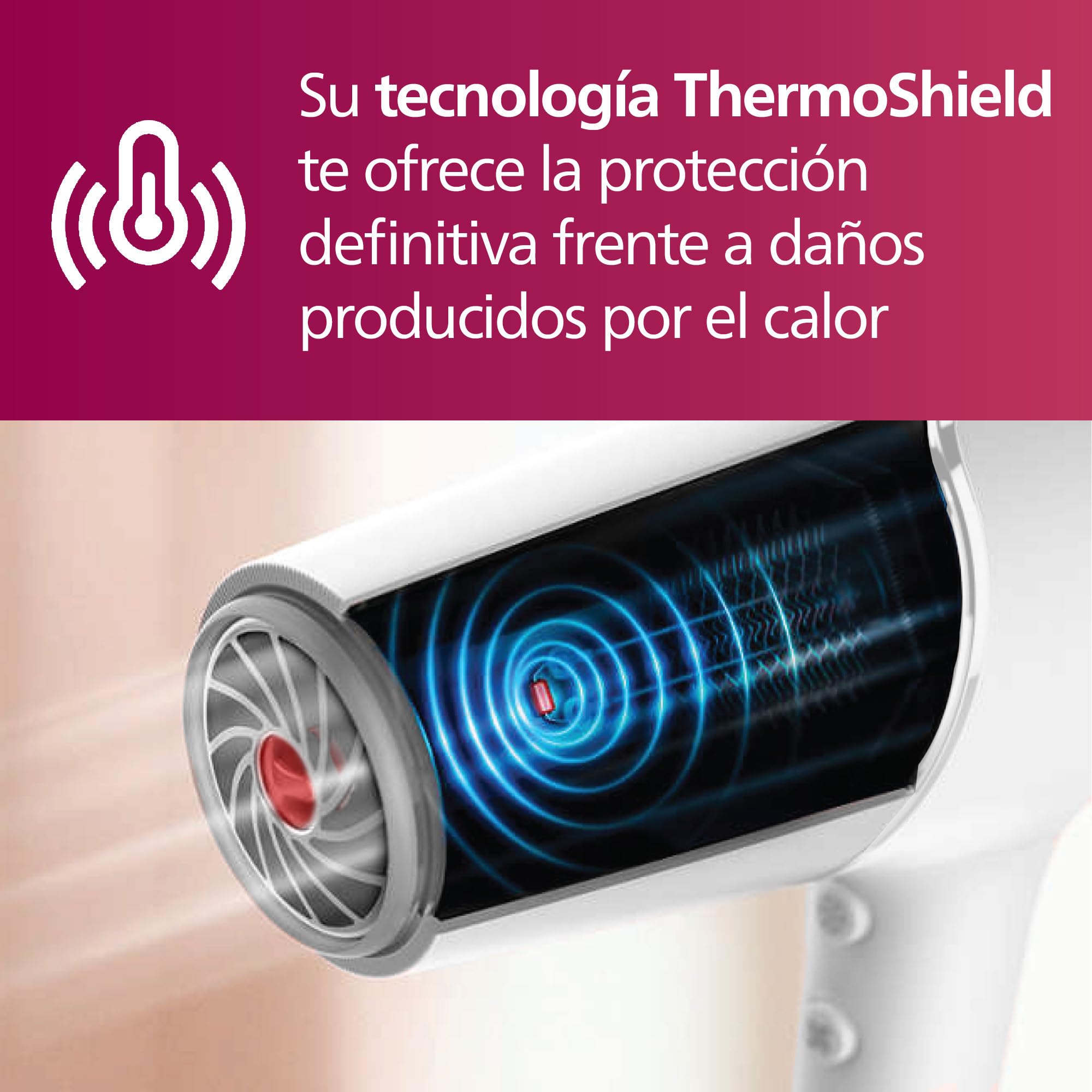 Philips Secador de Pelo Serie 5000, 2100w, con Tecnología ThermoShield, Boquilla UltraEstrecha, Boquilla Estrecha y Disfusor, BHD500/20, Blaco Satinado