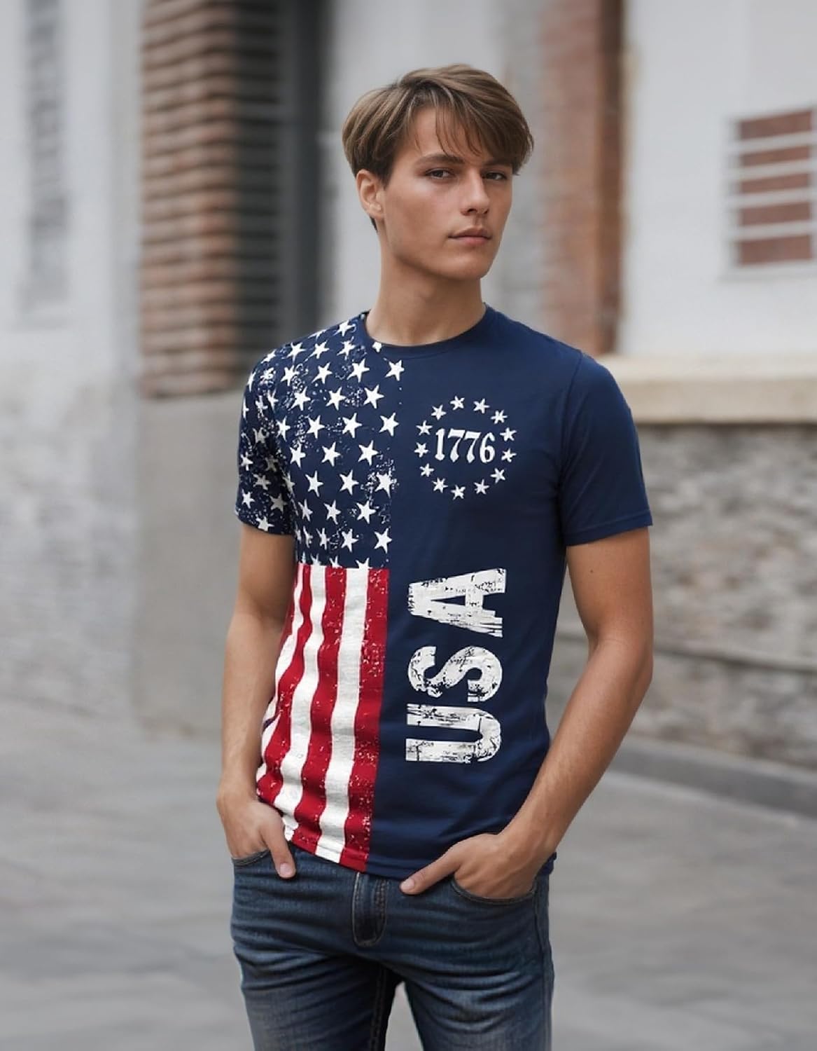 Mens USA American Flag Patriotic Shirt, 4th of July Shirts, Short Sleeve Graphic Tees for Men