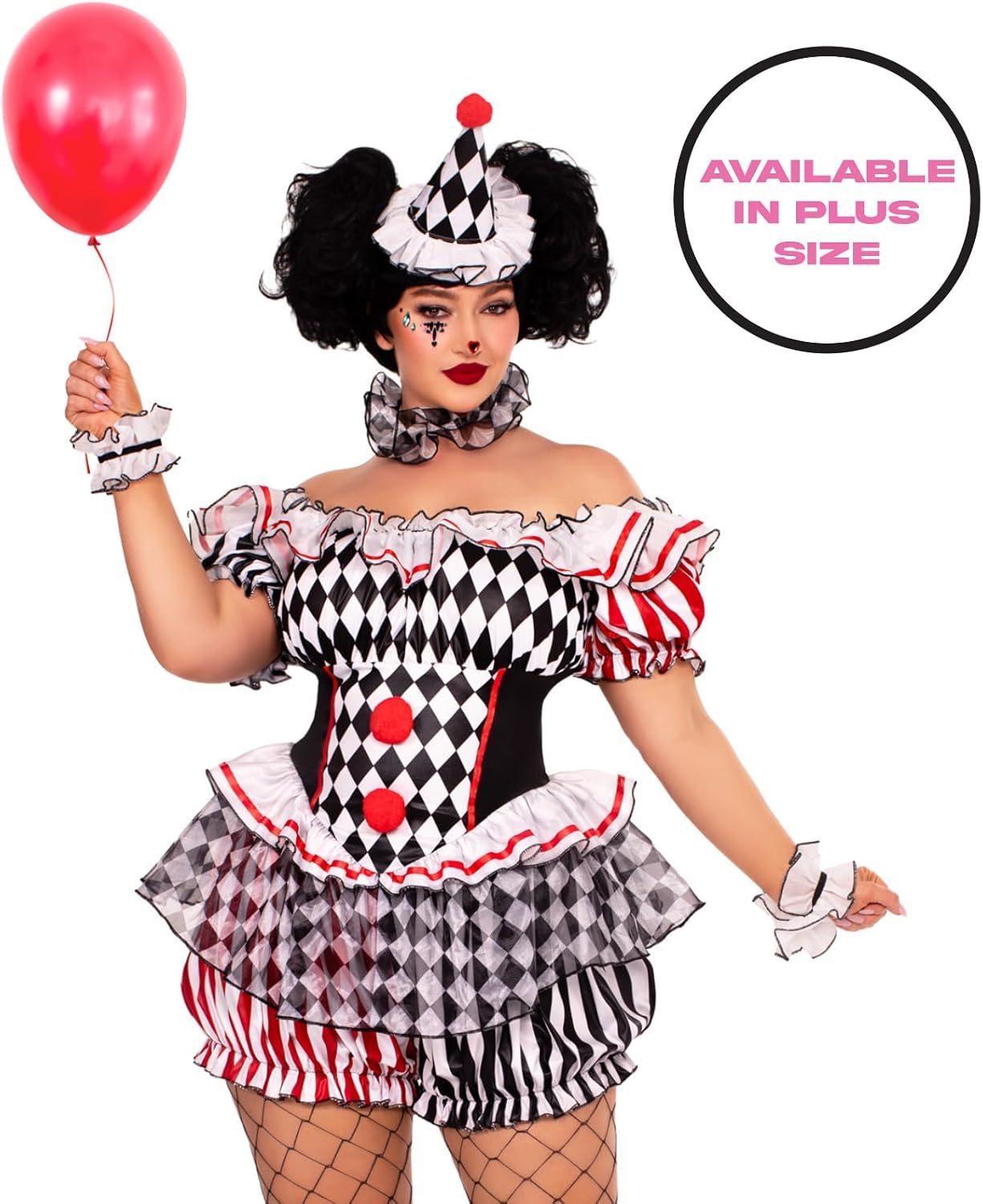 Leg Avenue Womens Darling Harlequin Sexy Clown Costume With Clown Hat Headband - Image 4
