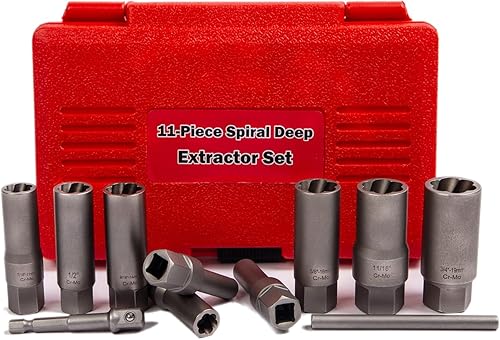 Miniatura 2 de Juego de 11 extractores de pernos profundos tipo espiral, juego de enchufes de extracción de bujías, removedor de tuercas de llanta despojado para