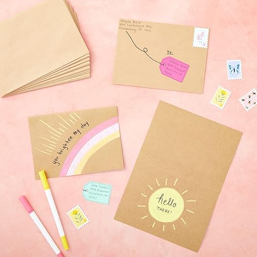 Miniatura 5 de Paquete de 50 tarjetas y sobres de papel kraft A7 en blanco, para todas las ocasiones, tarjetas de notas de 5 x 7 para invitaciones, abrir cuando
