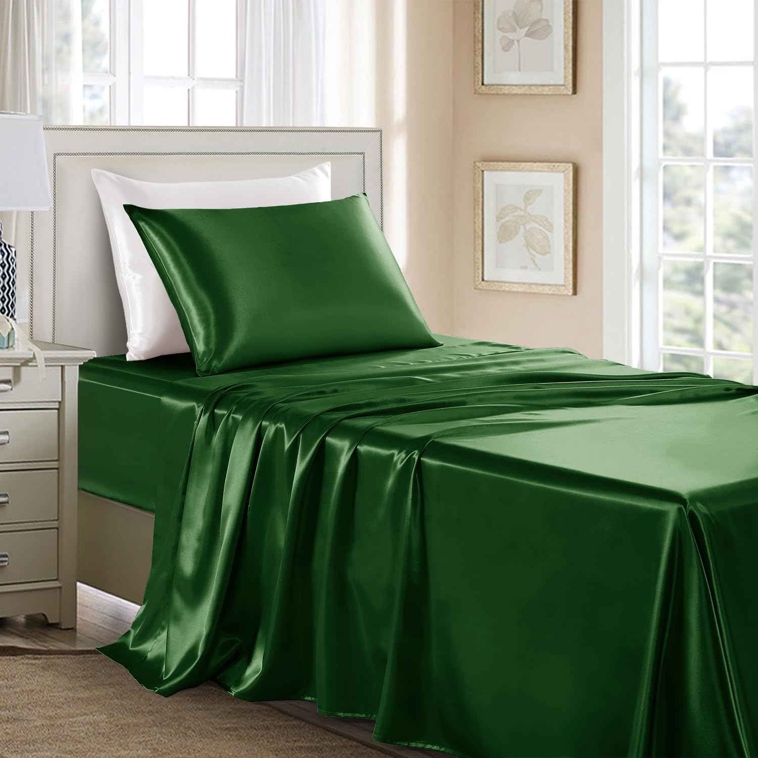 GOLAL Satin Sheets Twin XL Size, 3 Pieces Luxury Silky Soft Bed Sheets