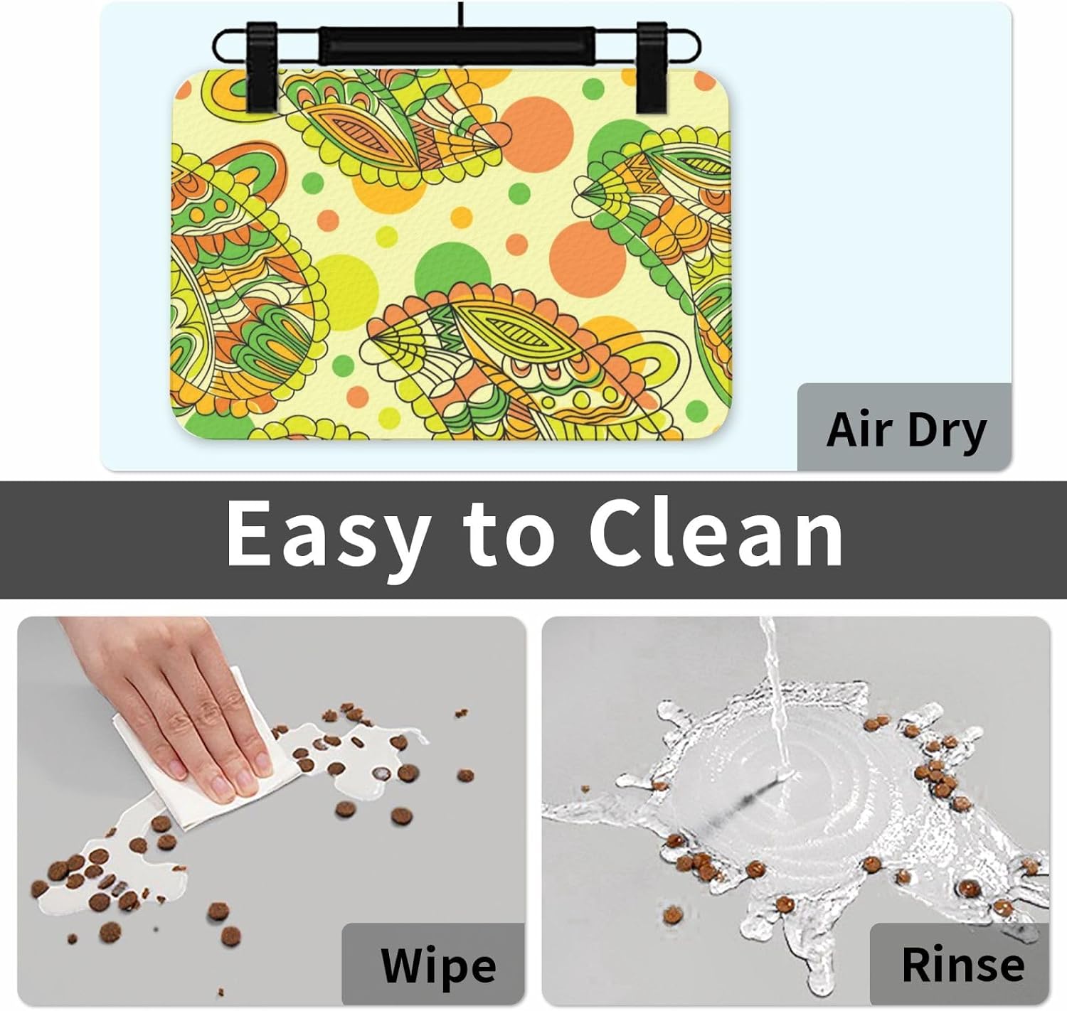 Colorful Mandala Pattern Leather Absorbent Pet Feeding Mat Non-Slip for Dogs Cats 40x60cm