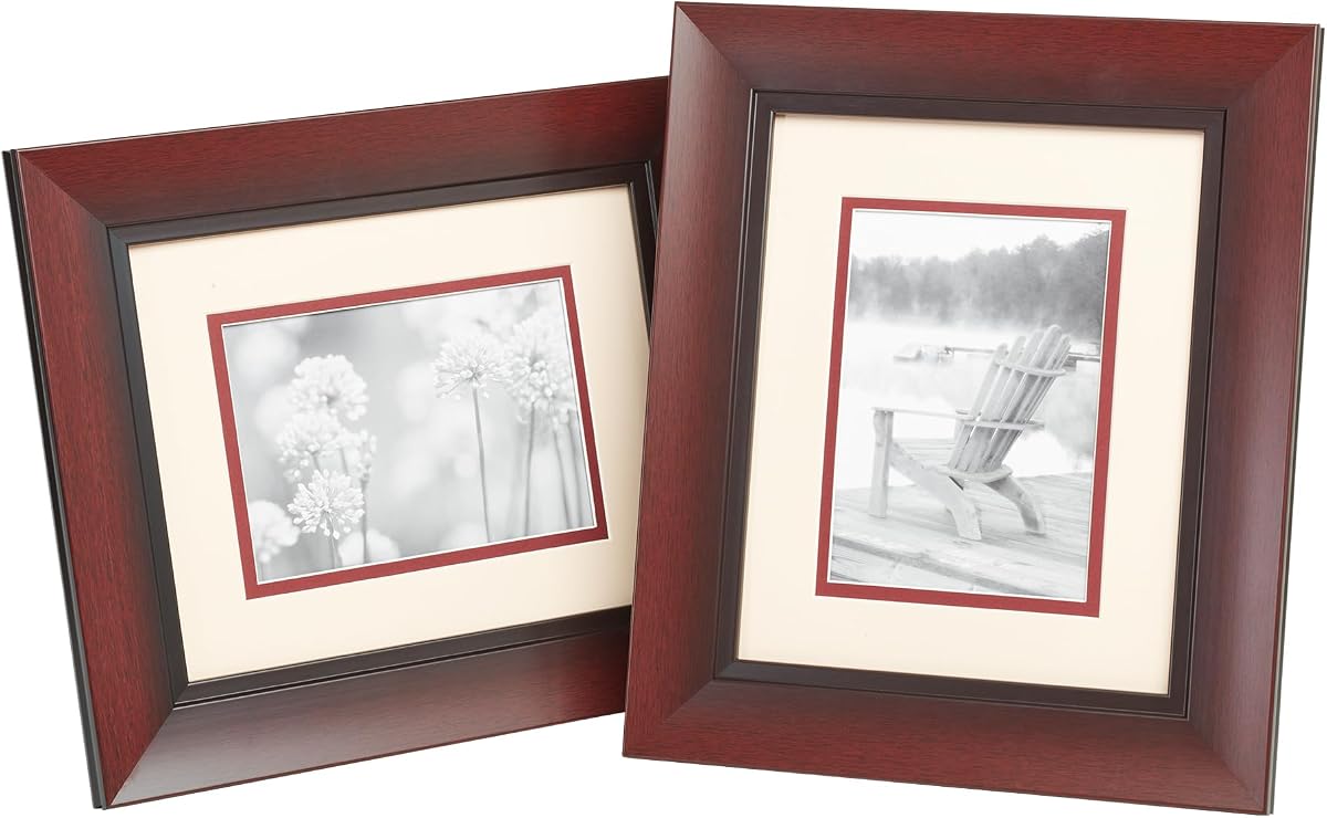 Old Town Designer Picture Frames, 8x10 Picture Frame 2 Pack with Deluxe Velour Back and Removable 5x7 Mat, Photo Frame for Desk or Wall Decor, Made from Post-consumer EPS & Acrylic Glass, Walnut Scoop