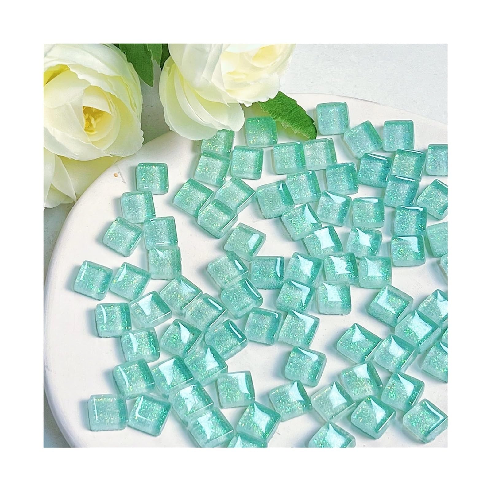 Vaeltor Lemon Yellow 500Pcs Glass Glitter Mosaic Tiles Square Shape For Home Decoration Crafts