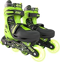 Vista 2 de Yvolution Patines combinados de neón, patines 2-1 cuádruple y en línea para niños con ruedas LED, tamaño ajustable (verde, 12-2)