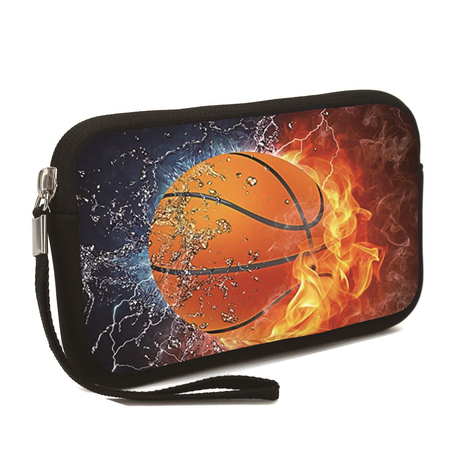 Unisex Portable Neoprene All Smartphone Wristlet Wallet Clutch Purse, Coin Pouch, Cosmetic Bag (Fire Basketball)