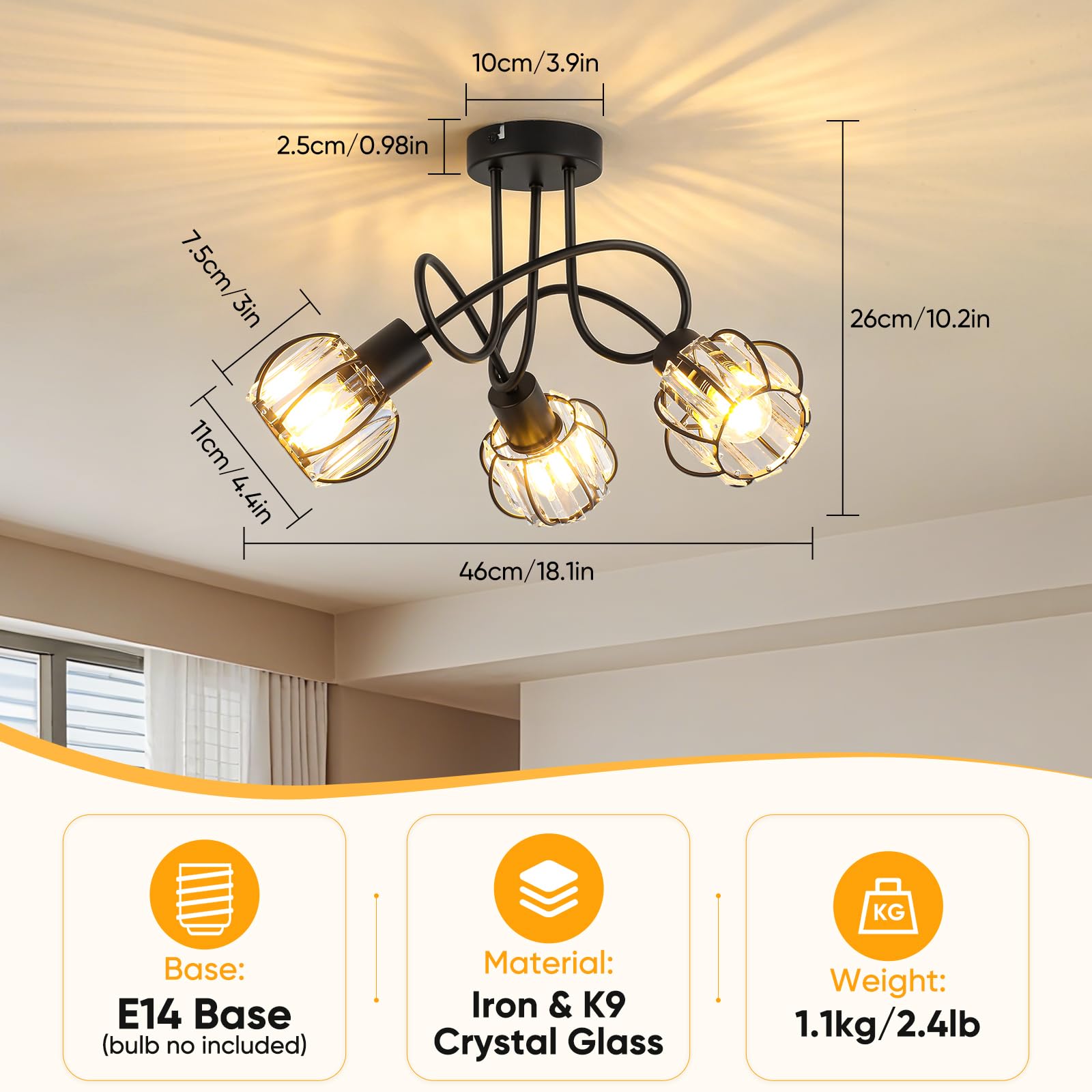 Plafonnier Spot, E14 3 Spots de Plafond Luminaire 4799908