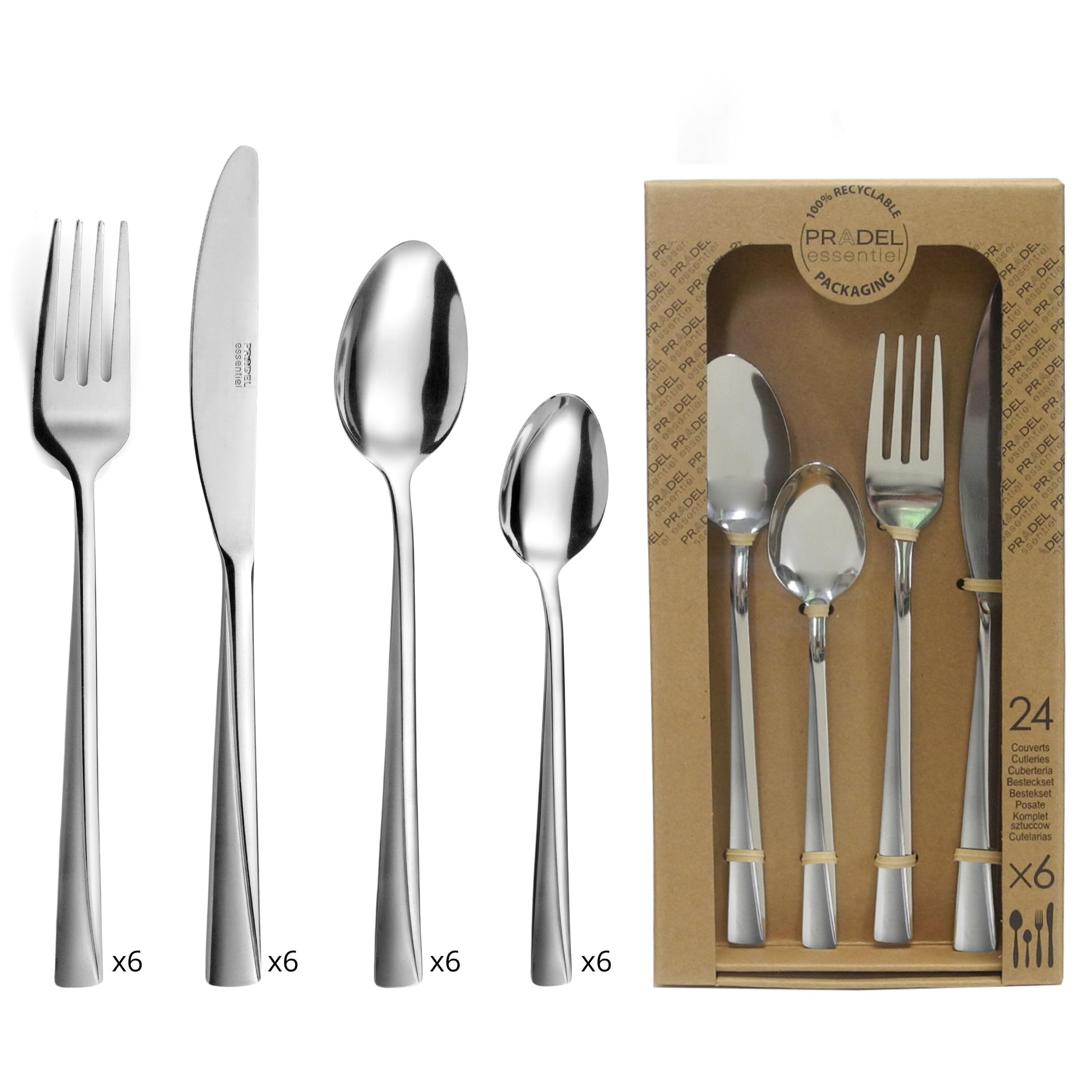 Ménagère 24 couverts de table inox 18/0 pour service 6 personnes