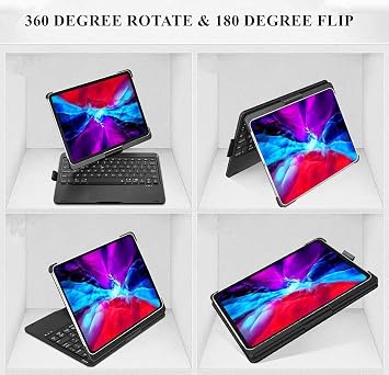 360 Rotating Keyboard Case for iPad Pro 11 inch (M5/M4) 2025/2024 with Trackpad Rotatable Wireless Rainbow Backlits Keyboard, Black