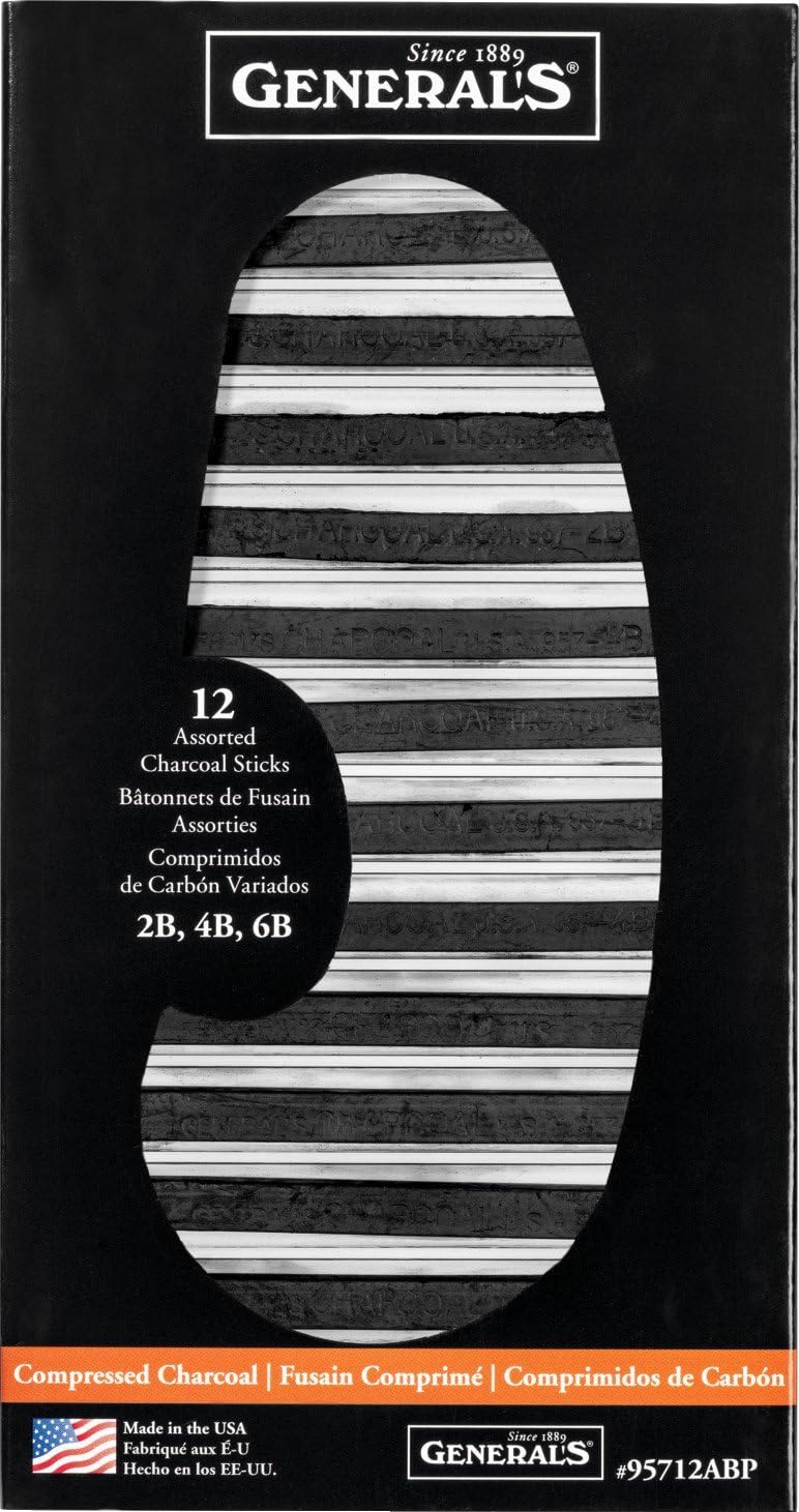 95712ABP Generals General's Pencil Compressed Charcoal Assortment, Black, Pack of 12 - 1296501
