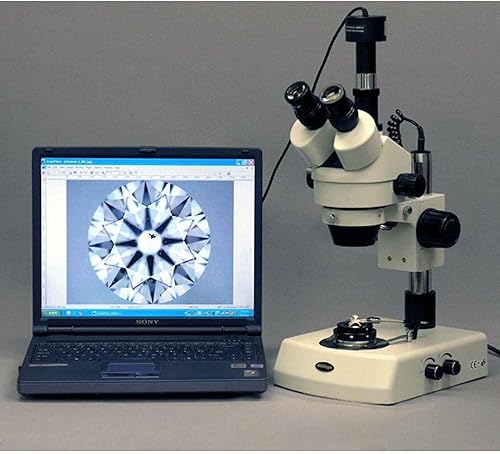 Miniatura 4 de AmScope SM-2TZ-DK Microscopio de zoom estéreo trinocular profesional, ocular WH10x, aumento de 3.5X-90X, objetivo de zoom 0.7X-4.5X, iluminación