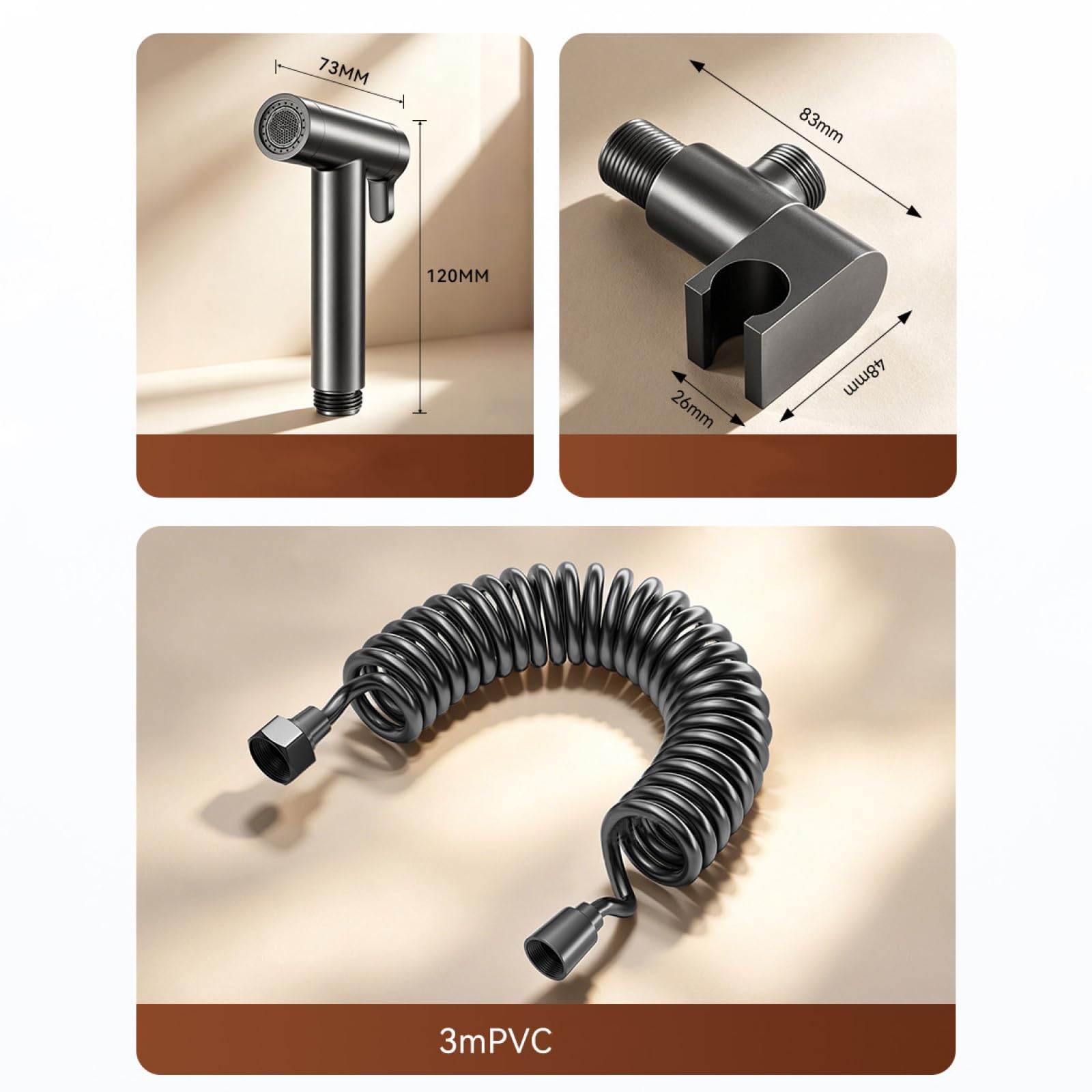 Kit Idroscopino per WC Doccetta per Bidet Portatile Parete In Ottone Include Tubo Doccia E Pistola A Spruzzo A Doppia Modalità,Grigio Canna Di Fucile