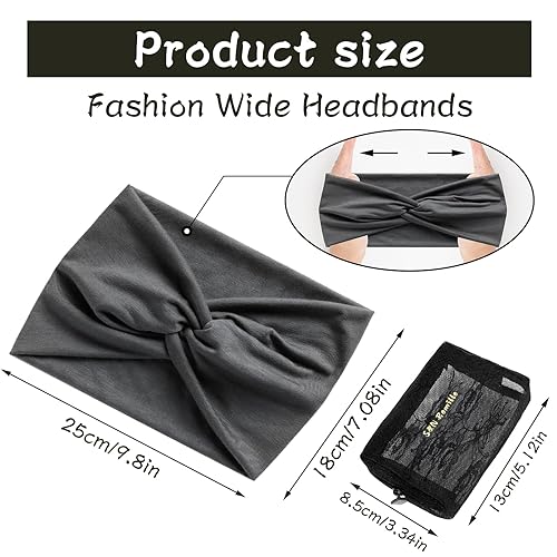 Miniatura 3 de S&N Remille Diademas anchas para mujer, banda para el cabello grande, diadema elástica antideslizante, accesorios con nudos torcidos, accesorios