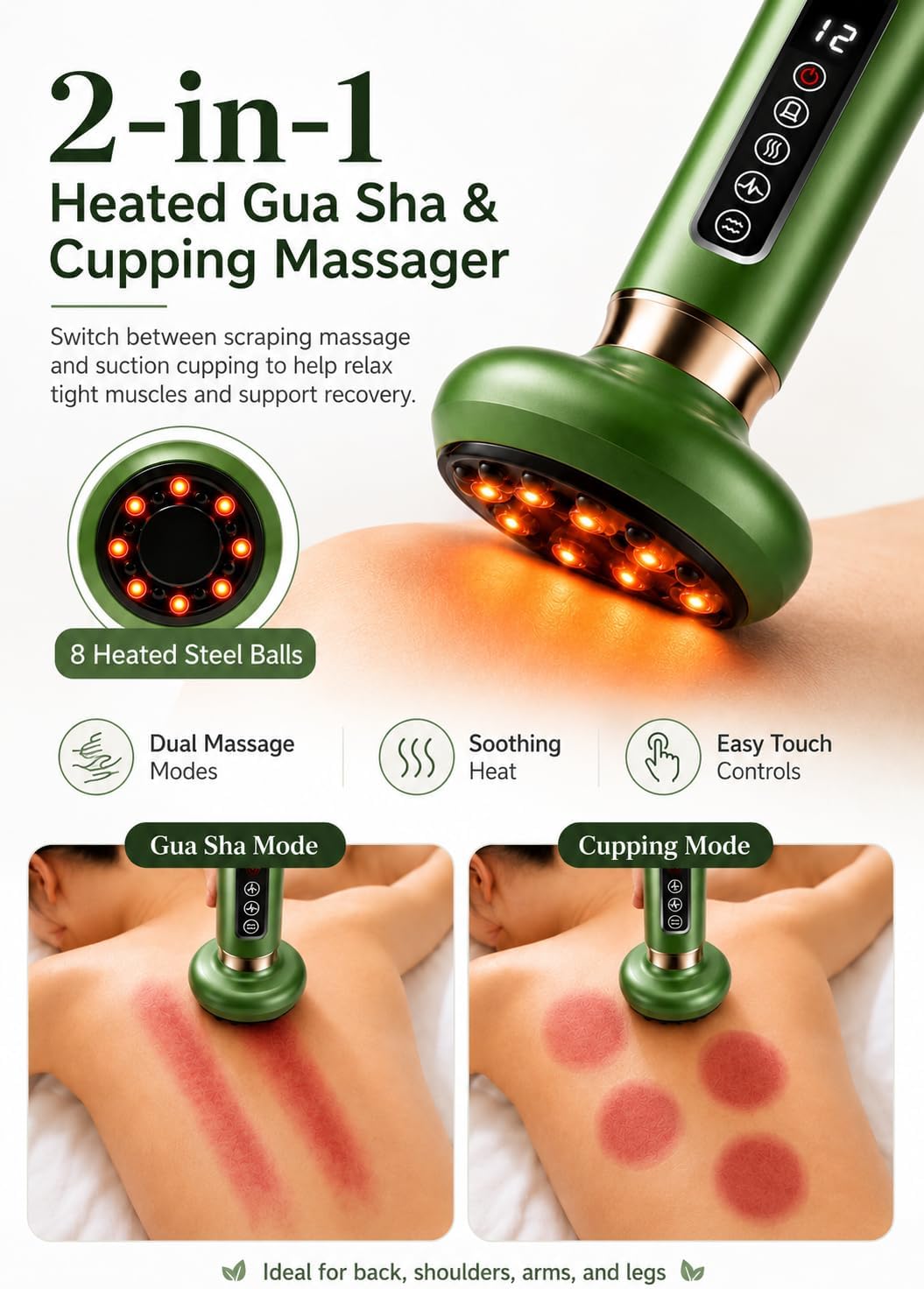 Lymphatic Drainage Massager, Electric Cupping Massager & Cellulite Massage Tool with Heat and Infrared Light, Deep Tissue Suction Gua Sha Body Massager with 12 Levels for Neck Back Legs Arms