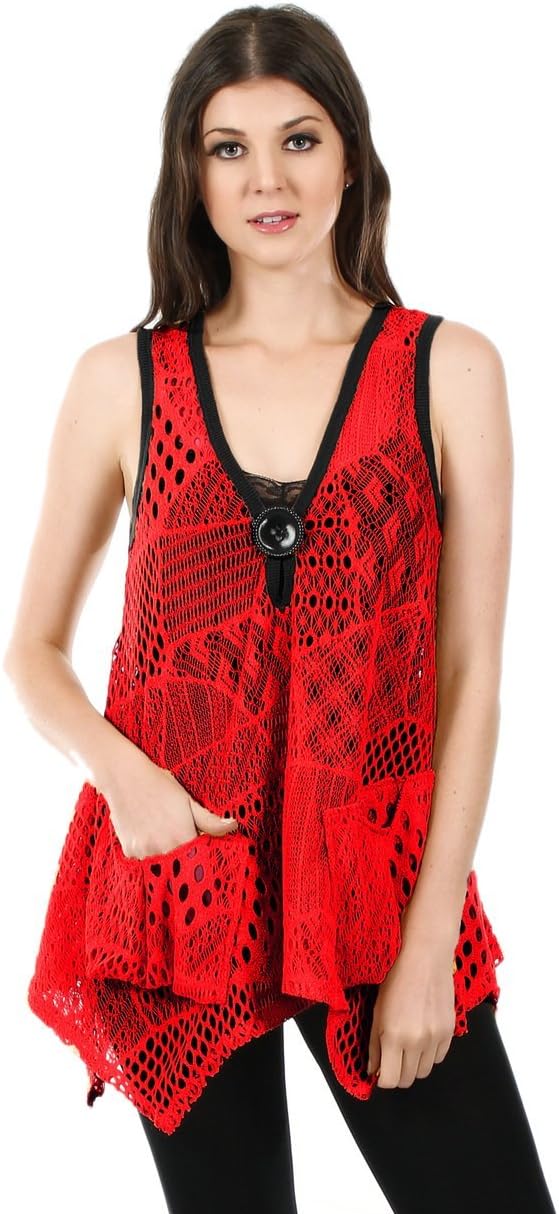 Firmiana Women's Boho Chic Sleeveless Crochet Tunic Vest L XL 1 X 2 X 3X