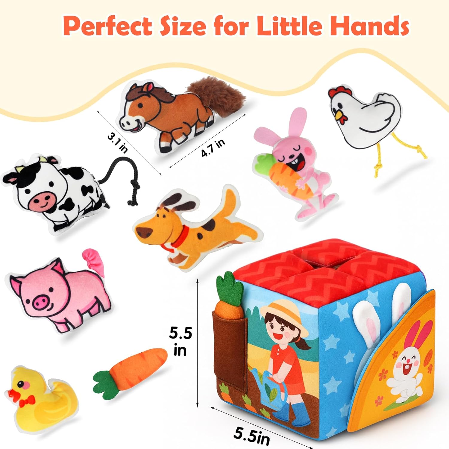 Avesa Baby Toys 6-12 Months - Soft Sensory Box Infant Toy with Stuffed Animals, Rattle, Crinkle Paper, Mirror - 6 Month Old Must Haves Boy Girl Babies Birthday for 1 Year Old Learning Toys