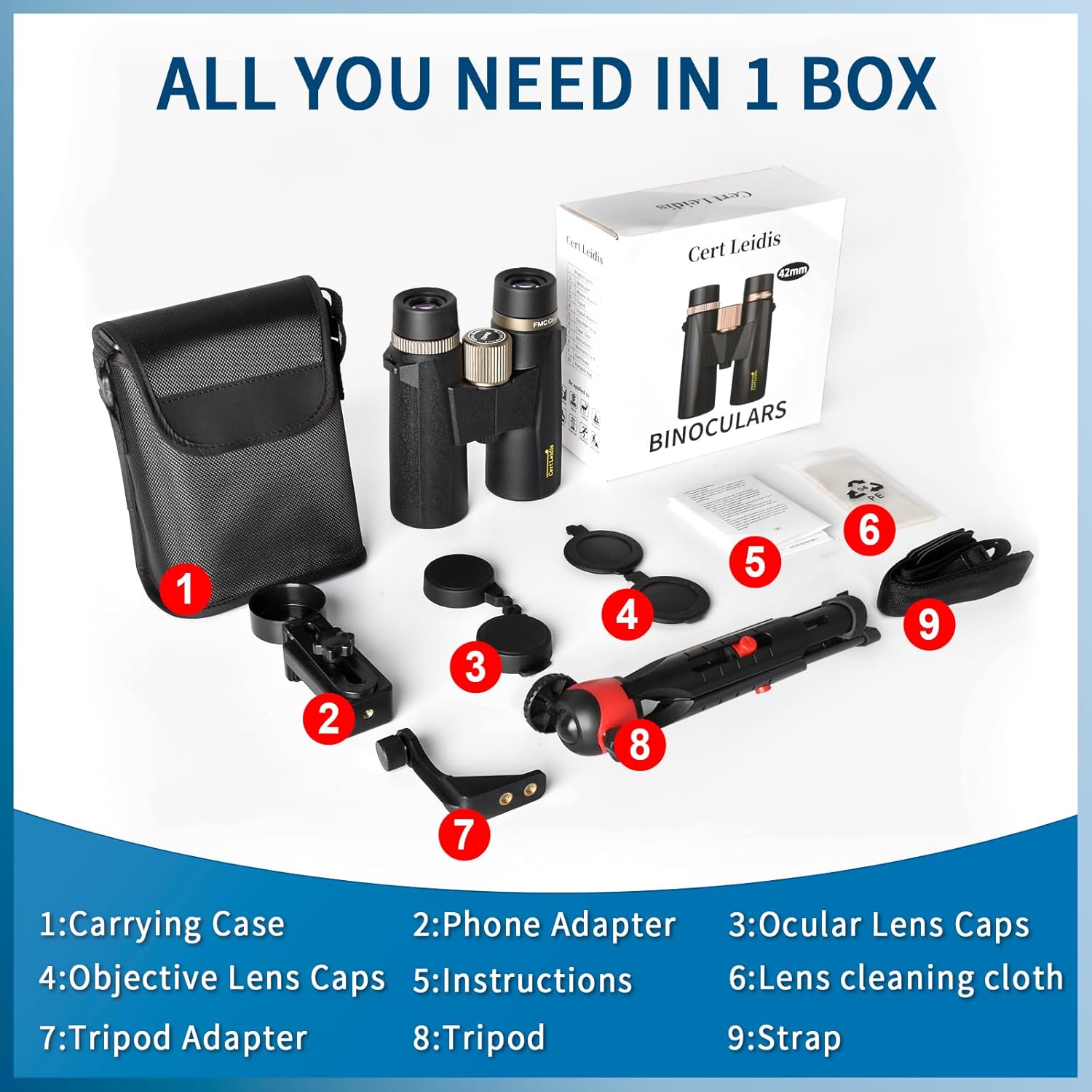 8x42 HD Binoculars for Adults High Powered with Phone Adapter and Tripod, Super Bright BAK4 Prism Waterproof Compact Binoculars for Bird Watching Hunting Stargazing Hiking Cruise Travel - Image 6