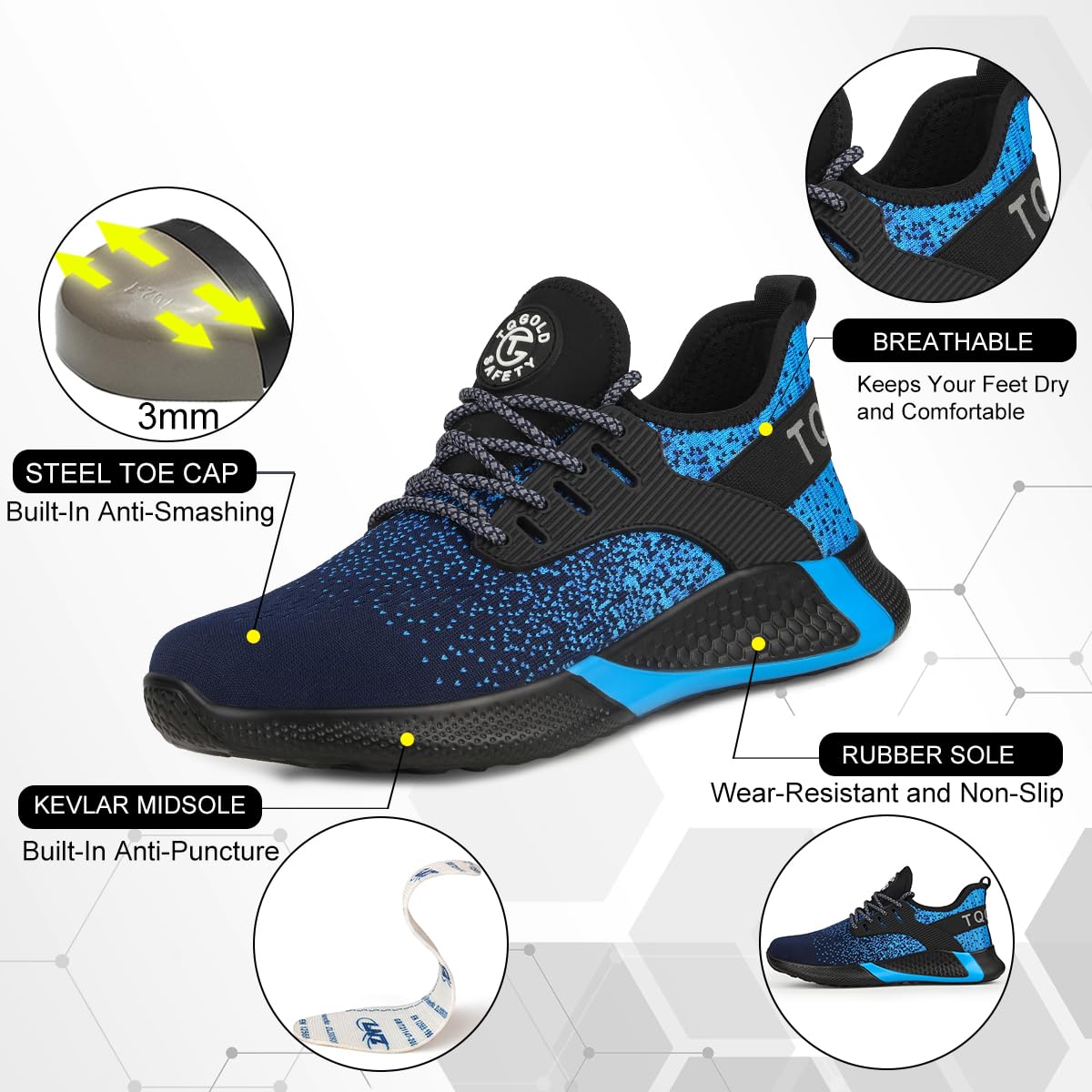 TQGOLD Scarpe Antinfortunistiche Scarpe da Ginnastica Unisex Leggere Antiperforazione Punta in Acciaio Comode Scarpe Sicurezza