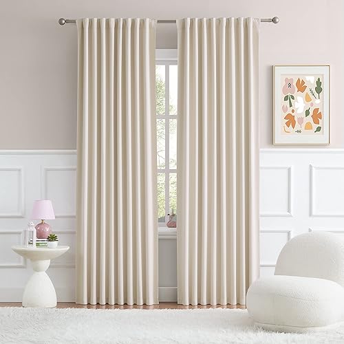 DUALIFE Cream Blackout Curtains 90 Inch Long 2 Panels Set Back Tab Loop Rod Pocket Thermal Insulated Room Darkening Curtains for Living Room 52 x 90 Inch