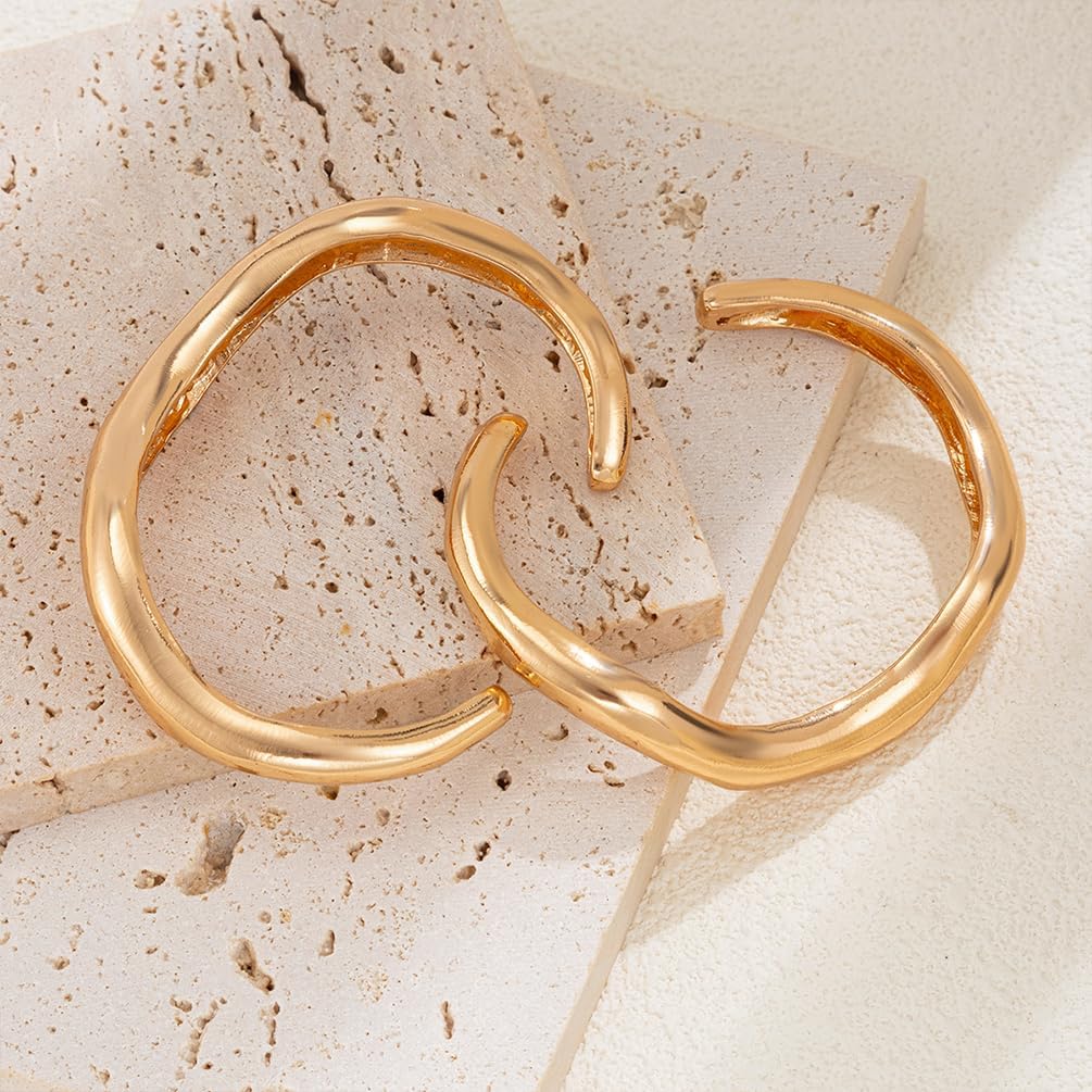 2Pcs Chunky Gold Silver Large Cuff Bracelets Stackable for Women, Statement Stacking Open Irregular Bangles Bracelet Minimalist Exaggerated Jewelry Gift - Image 4