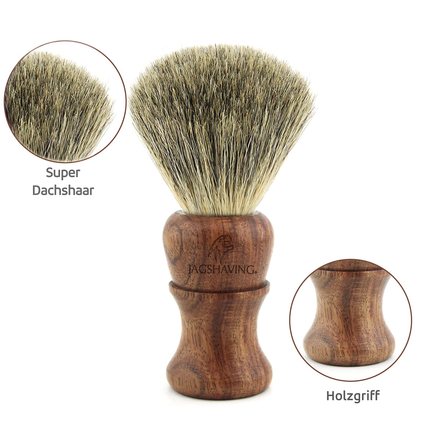 Jag Shaving zestaw do golenia – zrównoważony 4-częściowy zestaw do golenia z drewna – super pędzel do golenia – 3 ostrza do golenia – stojak do golenia – torba skórzana do golenia