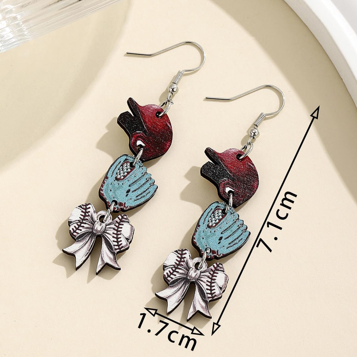 Cute Basketball Soccer Baseball Football Heart-Shaped Bow Cartoon Print Wooden Pendant Earrings Women's Fashion Sports Accessories Gift
