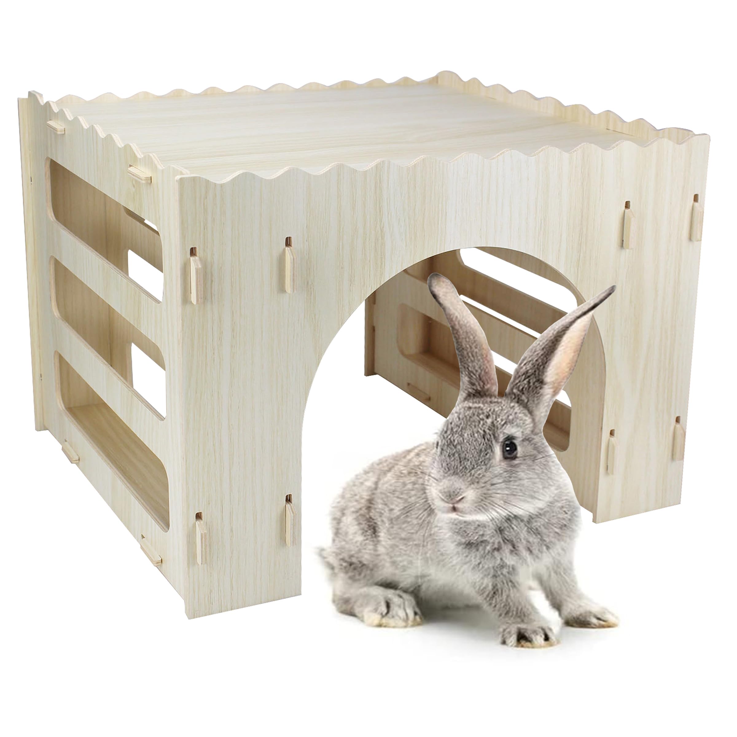 YankMooM Wooden Guinea Pig House,40 x 31 x 30 cm Large Rabbit House and Hideout Small Animal Play House for Indoor Adult Rabbit Guinea Pig Chinchilla Activities