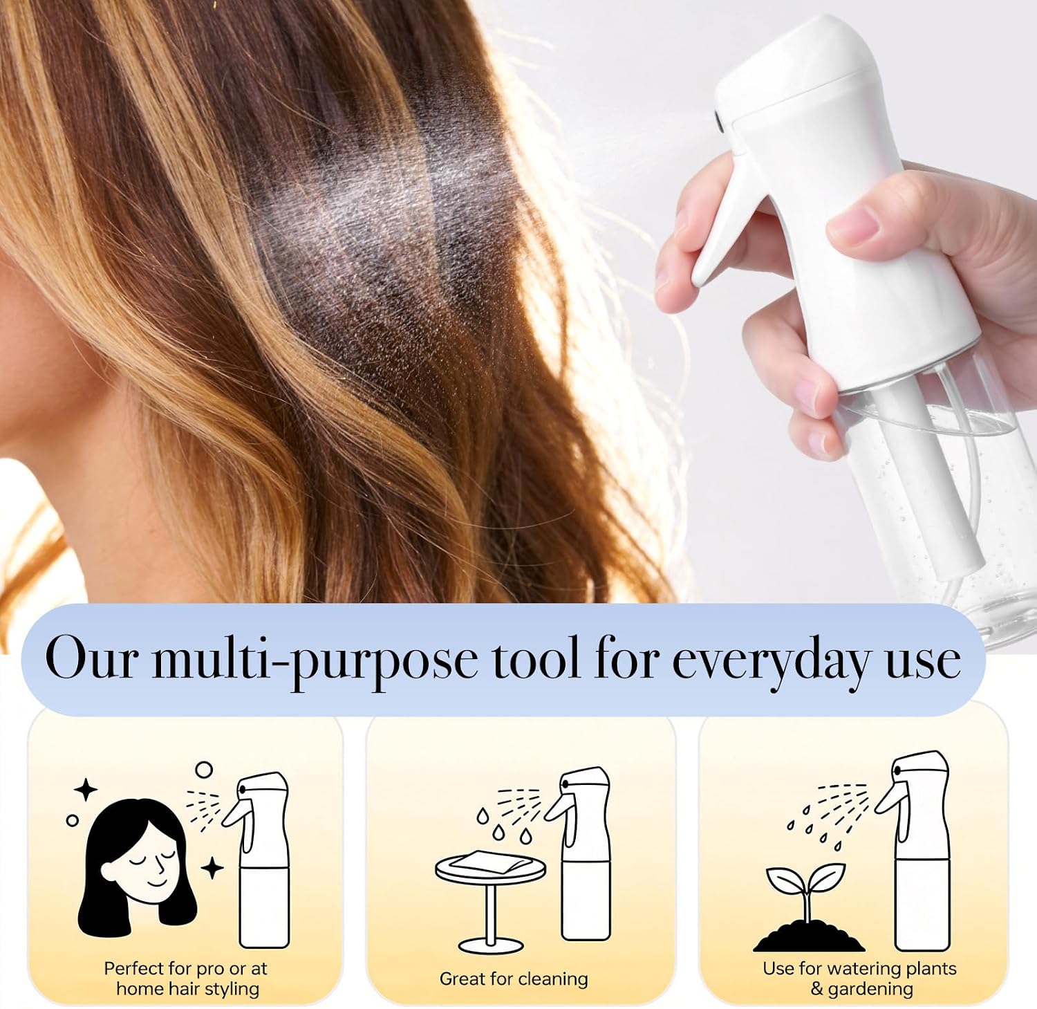 3Pcs Continuous Spray Bottles For Hair,Ultra Fine Mister for Hair Styling, Plants, Cleaning, Salon, Misting & Skin Care (200ml Clear*3)