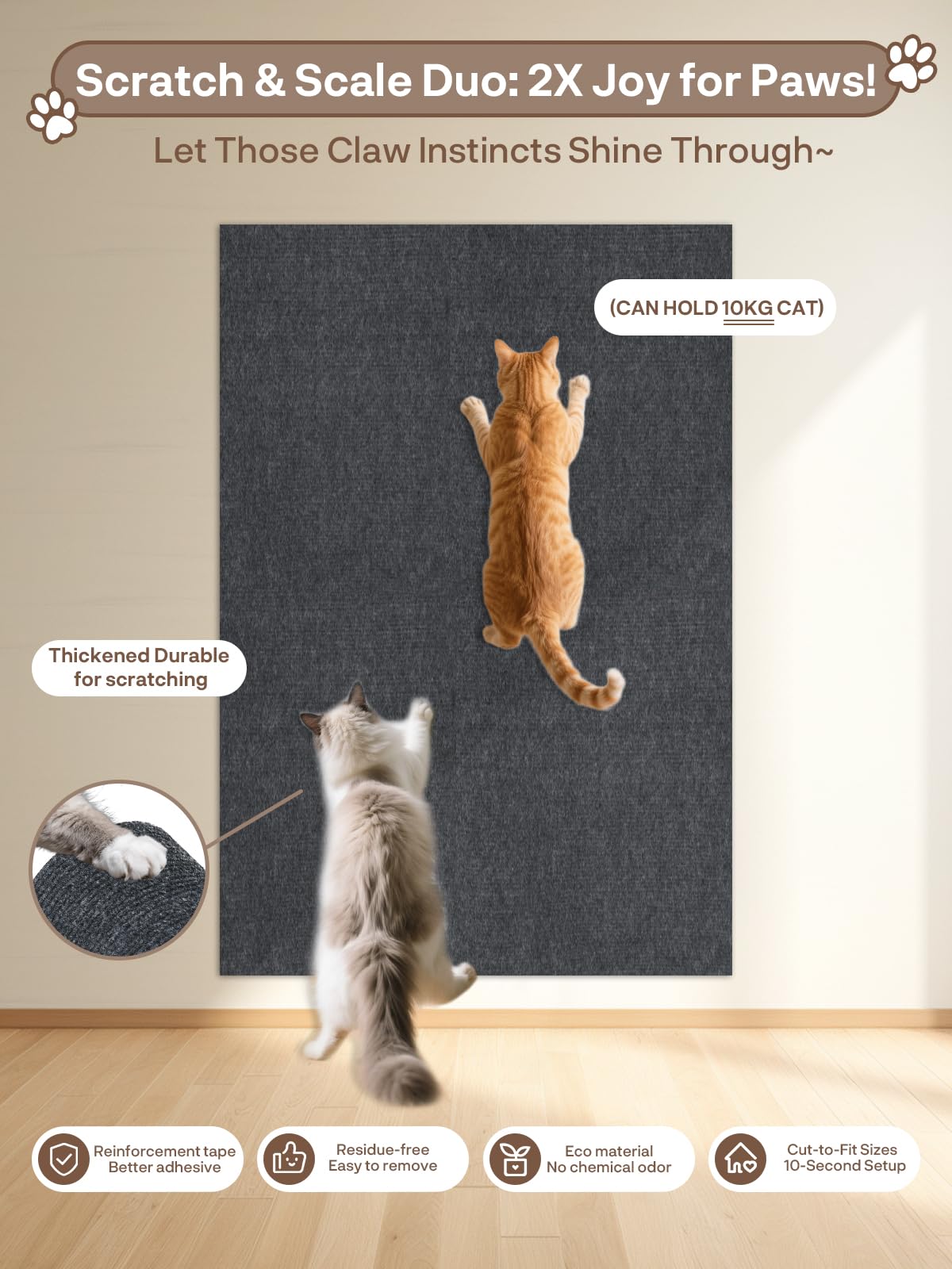 2 Pezzi Tappeto Tiragraffi per Gatti Autoadesivo 200*40CM：TOOSOFt DIY Tagliabile Protezione Divano Graffi Gatto - Antigraffio Gatto divano - Tiragraffi Divano per Divani,Mobili e Pareti(Grigio Scuro)